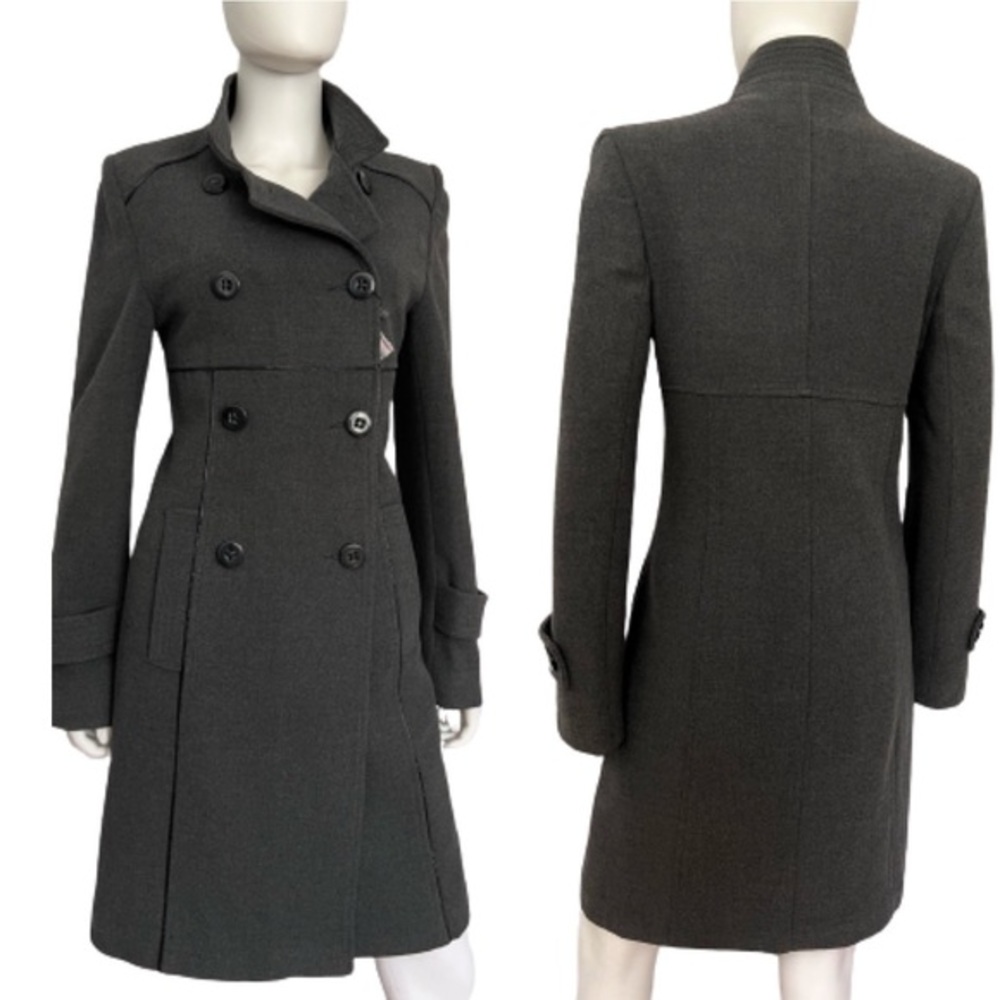 NWT PAUCINNI WOMEN COAT DOUBLE-BREASTED DARK GRAY STAND-UP COLLAR LINED‎ JACKET